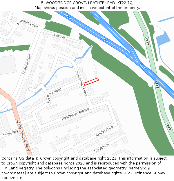 5, WOODBRIDGE GROVE, LEATHERHEAD, KT22 7QJ: Location map and indicative extent of plot