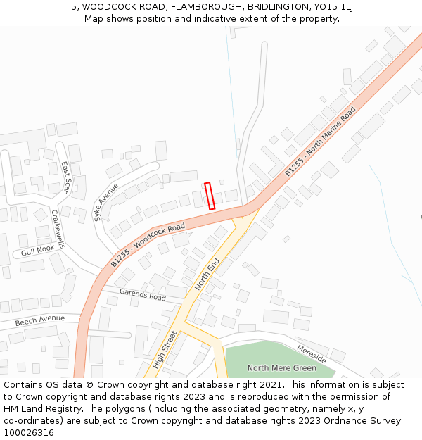 5, WOODCOCK ROAD, FLAMBOROUGH, BRIDLINGTON, YO15 1LJ: Location map and indicative extent of plot