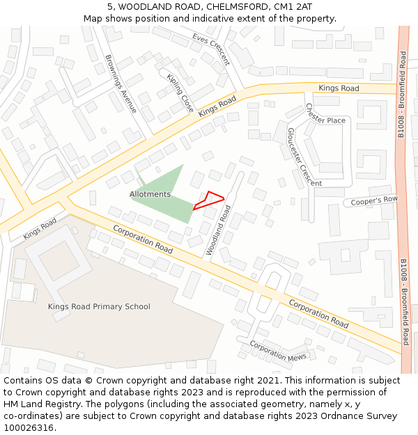 5, WOODLAND ROAD, CHELMSFORD, CM1 2AT: Location map and indicative extent of plot