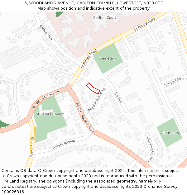 5, WOODLANDS AVENUE, CARLTON COLVILLE, LOWESTOFT, NR33 8BD: Location map and indicative extent of plot