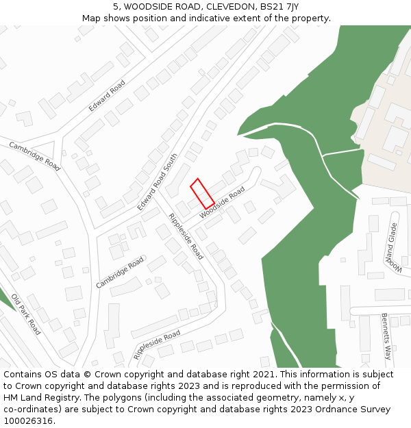 5, WOODSIDE ROAD, CLEVEDON, BS21 7JY: Location map and indicative extent of plot