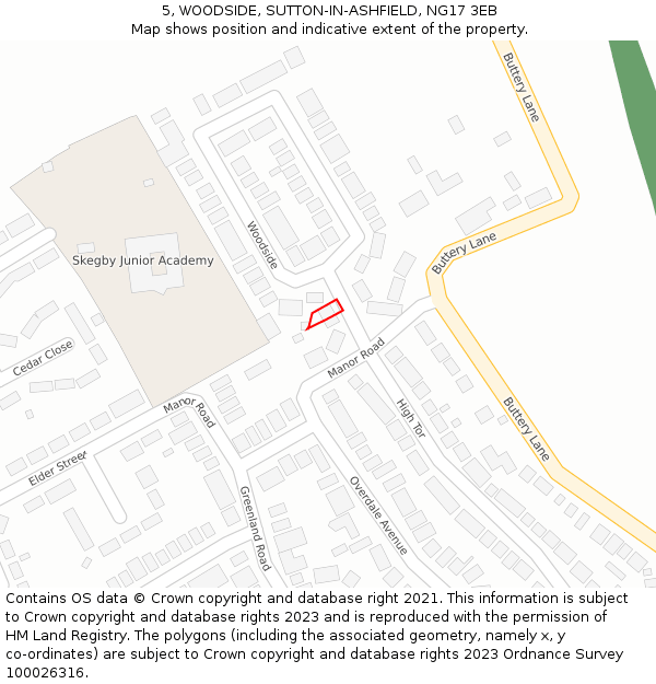 5, WOODSIDE, SUTTON-IN-ASHFIELD, NG17 3EB: Location map and indicative extent of plot