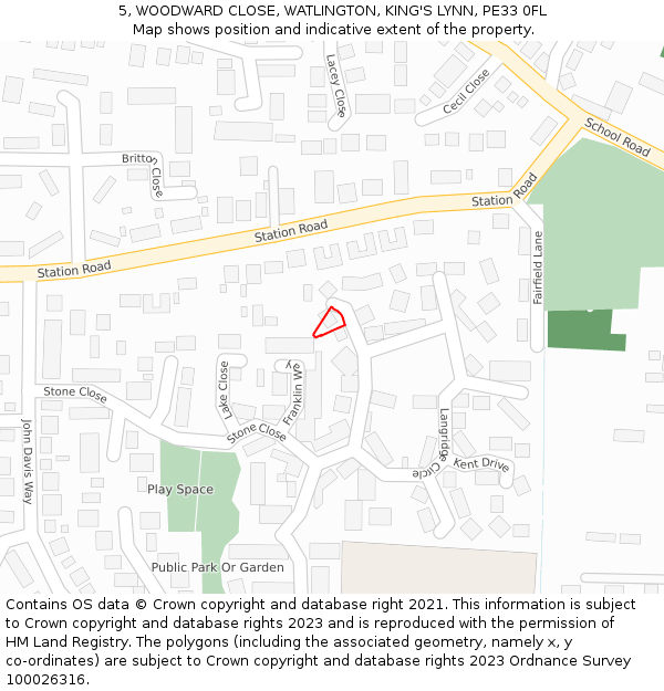 5, WOODWARD CLOSE, WATLINGTON, KING'S LYNN, PE33 0FL: Location map and indicative extent of plot