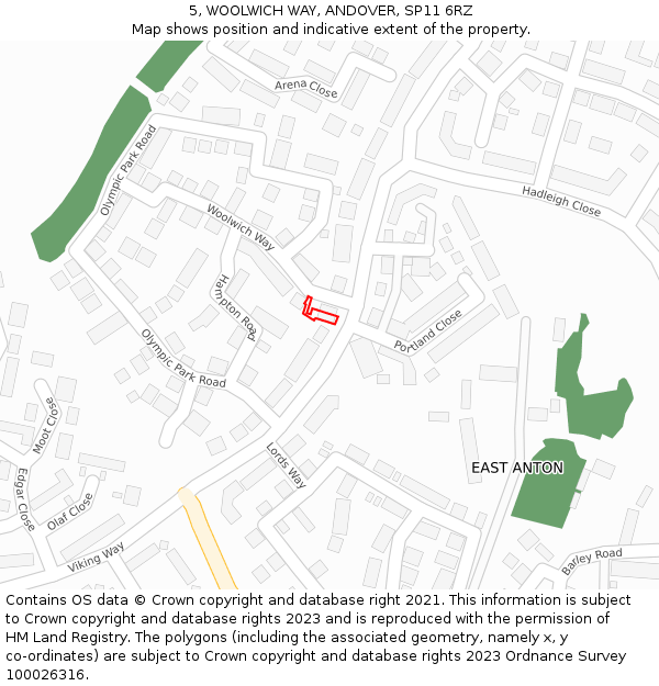 5, WOOLWICH WAY, ANDOVER, SP11 6RZ: Location map and indicative extent of plot