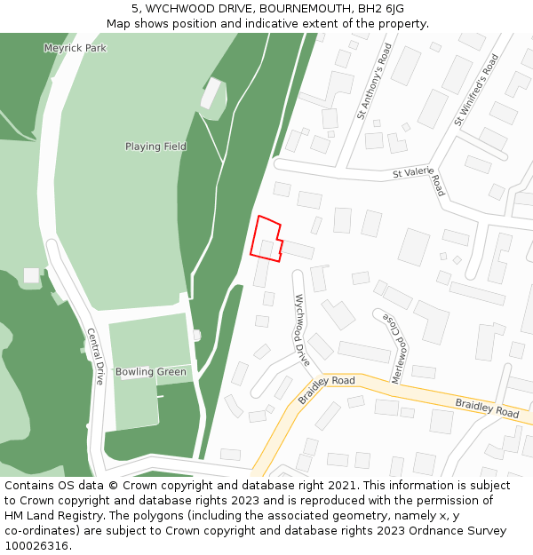 5, WYCHWOOD DRIVE, BOURNEMOUTH, BH2 6JG: Location map and indicative extent of plot