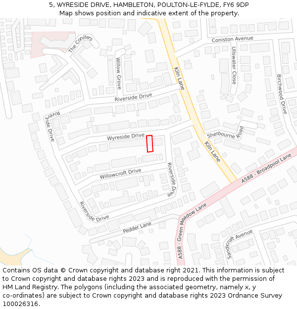 5, WYRESIDE DRIVE, HAMBLETON, POULTON-LE-FYLDE, FY6 9DP: Location map and indicative extent of plot