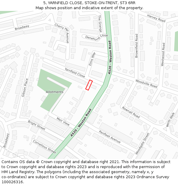 5, YARNFIELD CLOSE, STOKE-ON-TRENT, ST3 6RR: Location map and indicative extent of plot