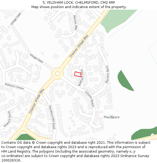 5, YELDHAM LOCK, CHELMSFORD, CM2 6RP: Location map and indicative extent of plot