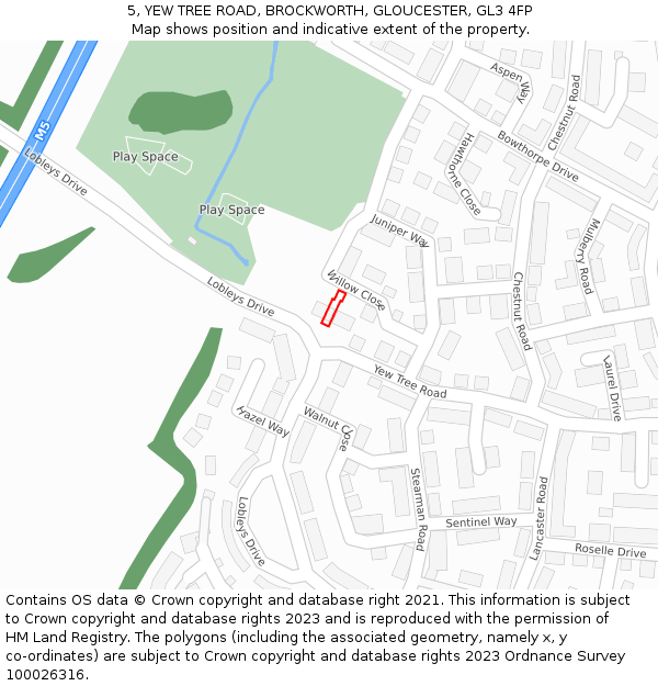 5, YEW TREE ROAD, BROCKWORTH, GLOUCESTER, GL3 4FP: Location map and indicative extent of plot