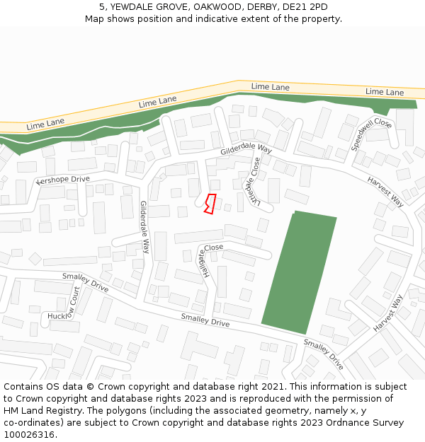5, YEWDALE GROVE, OAKWOOD, DERBY, DE21 2PD: Location map and indicative extent of plot