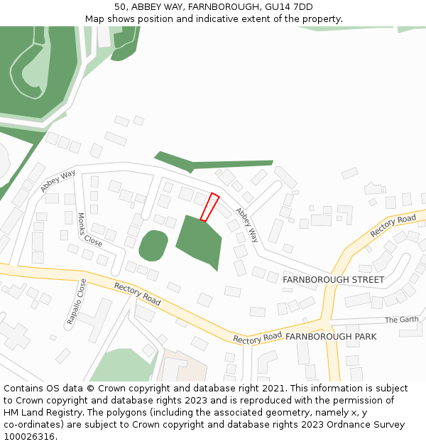 50, ABBEY WAY, FARNBOROUGH, GU14 7DD: Location map and indicative extent of plot
