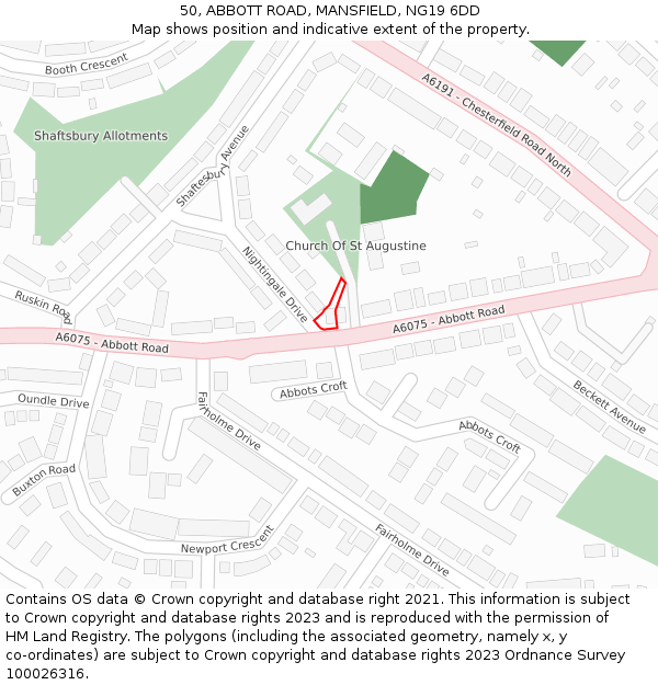 50, ABBOTT ROAD, MANSFIELD, NG19 6DD: Location map and indicative extent of plot