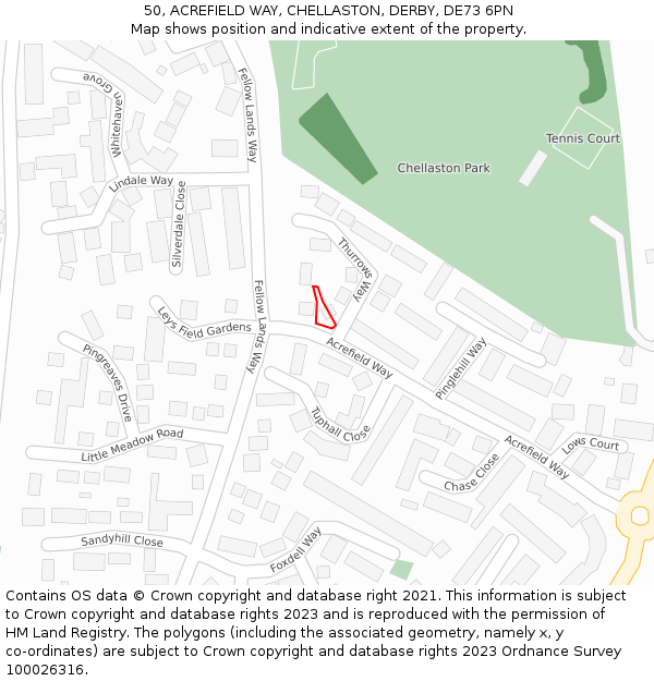 50, ACREFIELD WAY, CHELLASTON, DERBY, DE73 6PN: Location map and indicative extent of plot