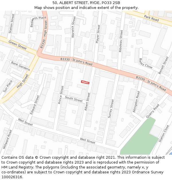 50, ALBERT STREET, RYDE, PO33 2SB: Location map and indicative extent of plot