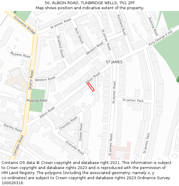 50, ALBION ROAD, TUNBRIDGE WELLS, TN1 2PF: Location map and indicative extent of plot