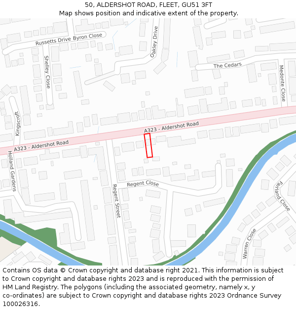 50, ALDERSHOT ROAD, FLEET, GU51 3FT: Location map and indicative extent of plot
