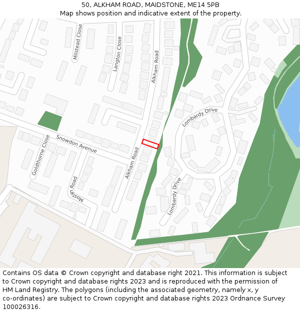 50, ALKHAM ROAD, MAIDSTONE, ME14 5PB: Location map and indicative extent of plot