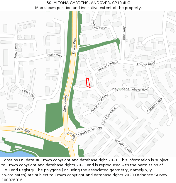 50, ALTONA GARDENS, ANDOVER, SP10 4LG: Location map and indicative extent of plot