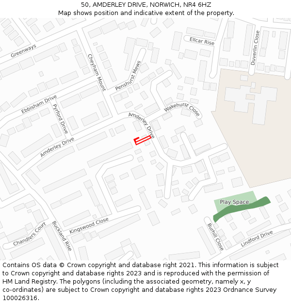 50, AMDERLEY DRIVE, NORWICH, NR4 6HZ: Location map and indicative extent of plot
