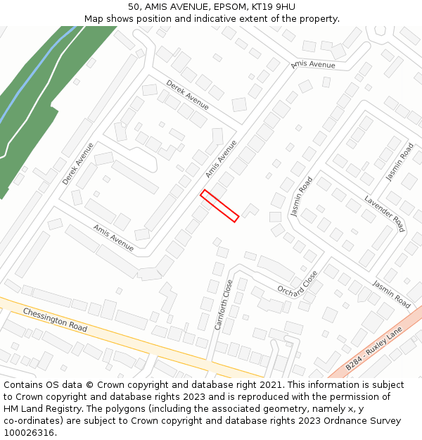 50, AMIS AVENUE, EPSOM, KT19 9HU: Location map and indicative extent of plot