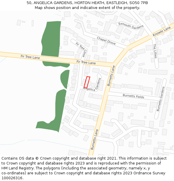 50, ANGELICA GARDENS, HORTON HEATH, EASTLEIGH, SO50 7PB: Location map and indicative extent of plot
