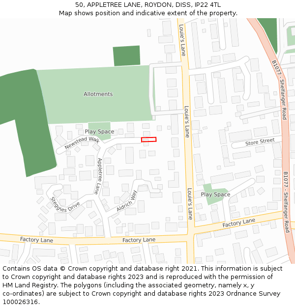 50, APPLETREE LANE, ROYDON, DISS, IP22 4TL: Location map and indicative extent of plot