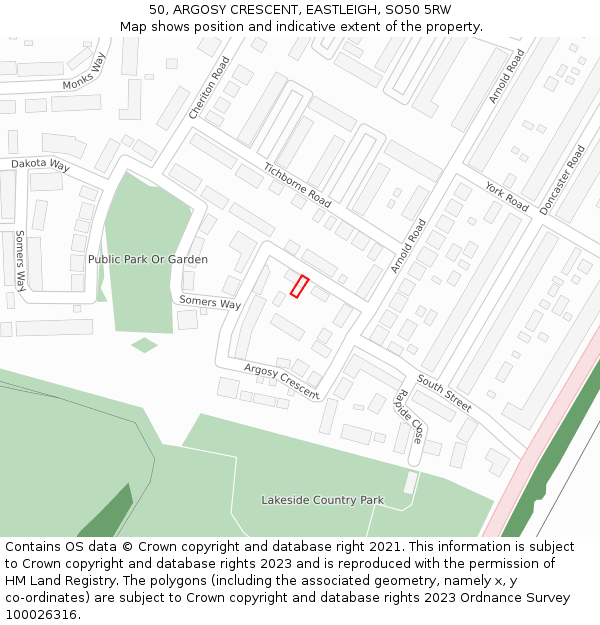 50, ARGOSY CRESCENT, EASTLEIGH, SO50 5RW: Location map and indicative extent of plot