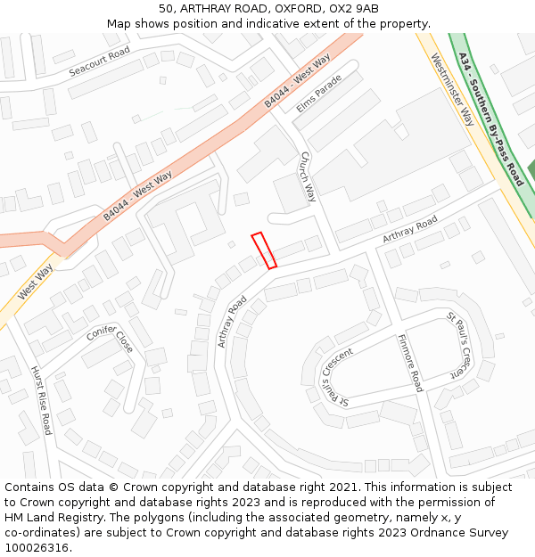 50, ARTHRAY ROAD, OXFORD, OX2 9AB: Location map and indicative extent of plot