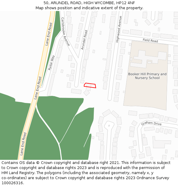 50, ARUNDEL ROAD, HIGH WYCOMBE, HP12 4NF: Location map and indicative extent of plot