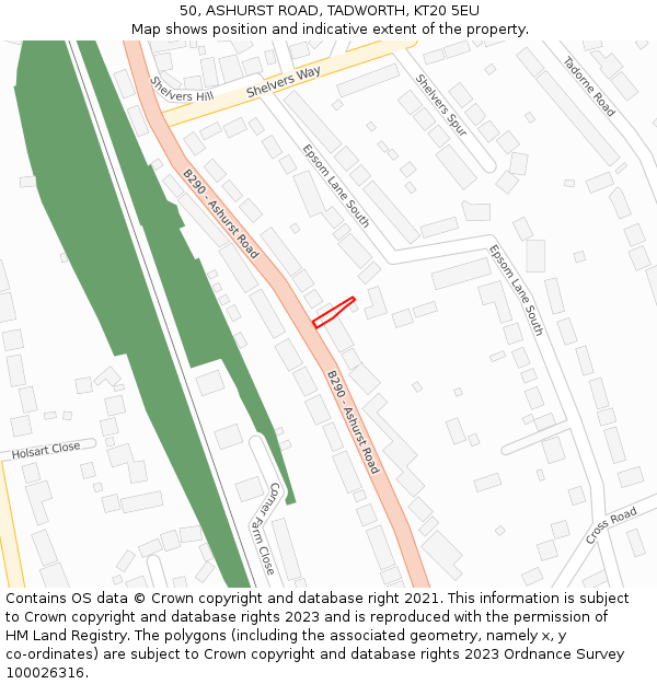 50, ASHURST ROAD, TADWORTH, KT20 5EU: Location map and indicative extent of plot