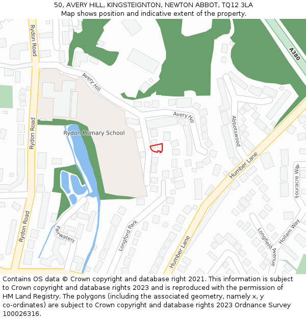 50, AVERY HILL, KINGSTEIGNTON, NEWTON ABBOT, TQ12 3LA: Location map and indicative extent of plot