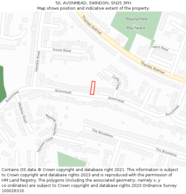 50, AVONMEAD, SWINDON, SN25 3PH: Location map and indicative extent of plot