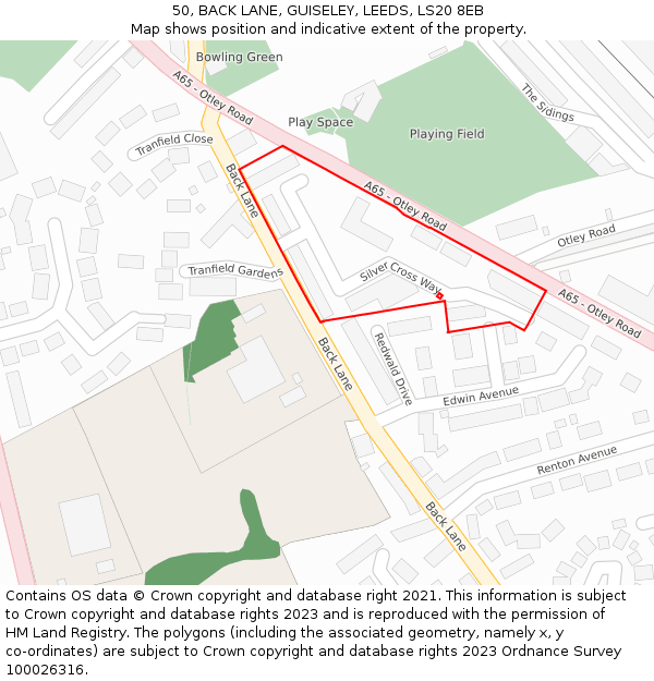 50, BACK LANE, GUISELEY, LEEDS, LS20 8EB: Location map and indicative extent of plot