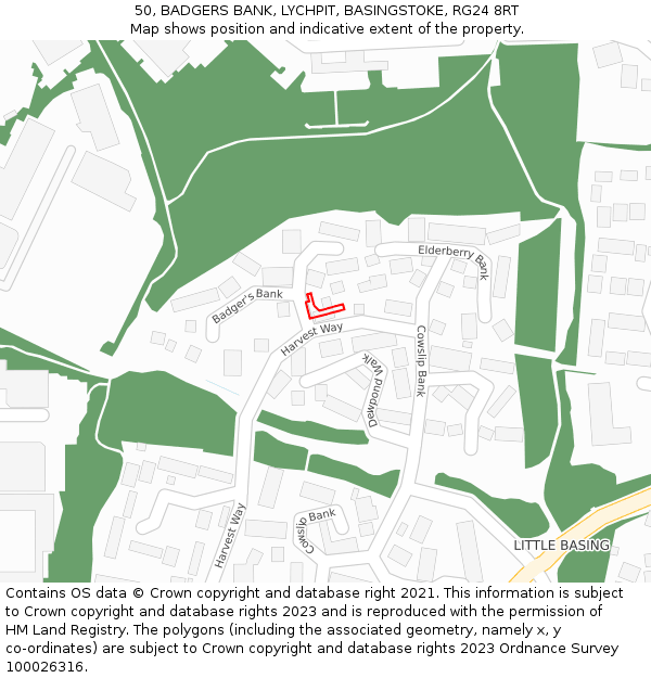 50, BADGERS BANK, LYCHPIT, BASINGSTOKE, RG24 8RT: Location map and indicative extent of plot