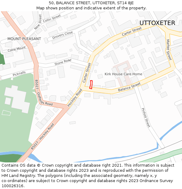 50, BALANCE STREET, UTTOXETER, ST14 8JE: Location map and indicative extent of plot