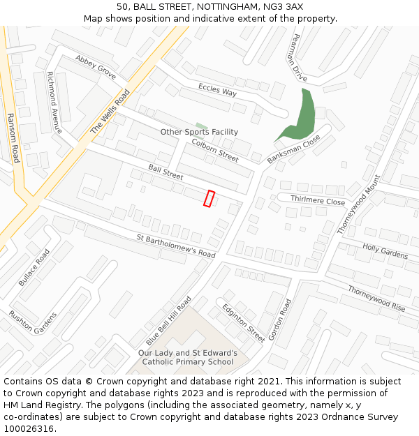 50, BALL STREET, NOTTINGHAM, NG3 3AX: Location map and indicative extent of plot