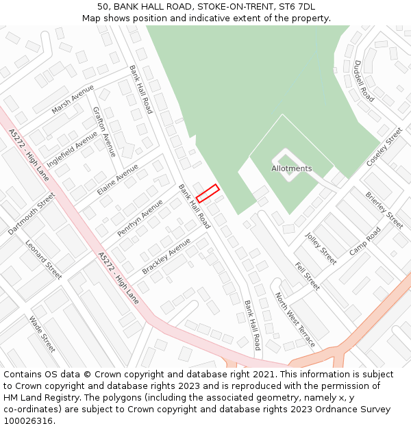 50, BANK HALL ROAD, STOKE-ON-TRENT, ST6 7DL: Location map and indicative extent of plot