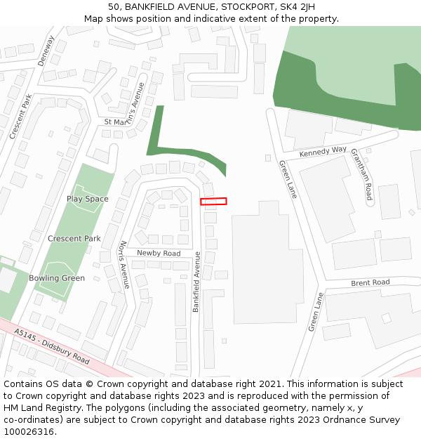 50, BANKFIELD AVENUE, STOCKPORT, SK4 2JH: Location map and indicative extent of plot