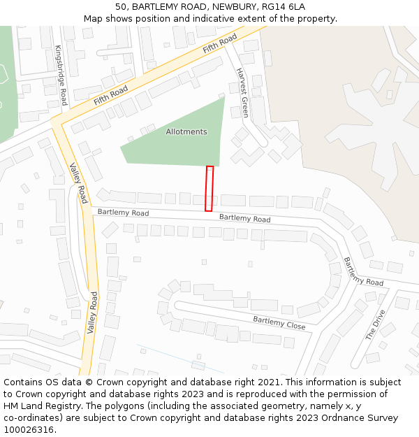 50, BARTLEMY ROAD, NEWBURY, RG14 6LA: Location map and indicative extent of plot
