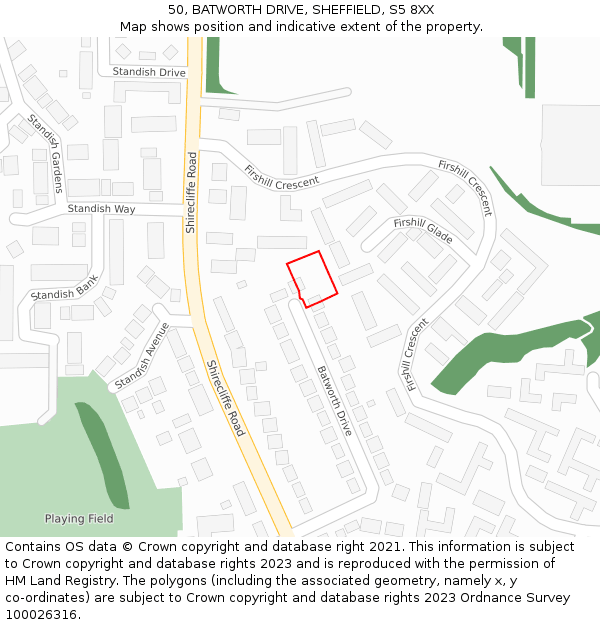 50, BATWORTH DRIVE, SHEFFIELD, S5 8XX: Location map and indicative extent of plot
