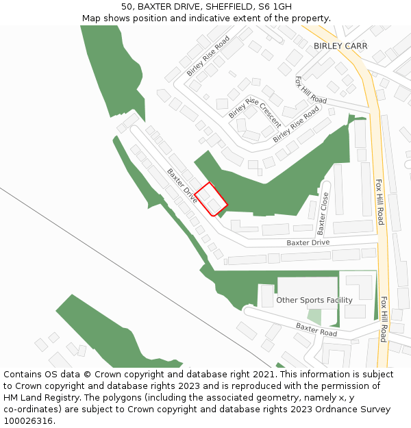 50, BAXTER DRIVE, SHEFFIELD, S6 1GH: Location map and indicative extent of plot