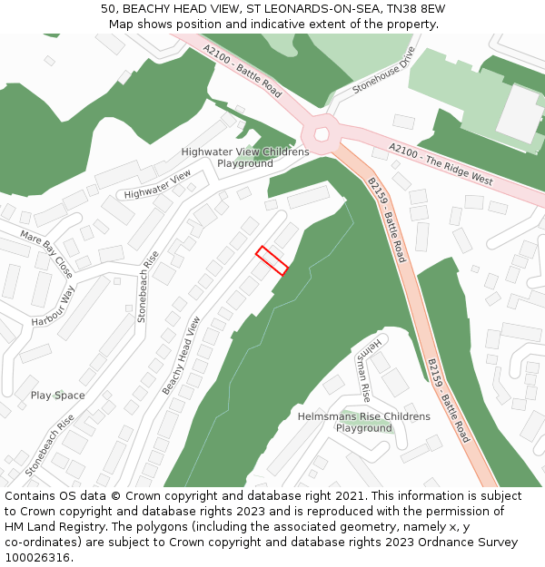 50, BEACHY HEAD VIEW, ST LEONARDS-ON-SEA, TN38 8EW: Location map and indicative extent of plot