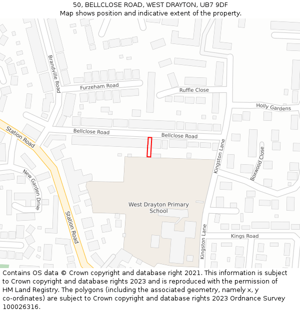 50, BELLCLOSE ROAD, WEST DRAYTON, UB7 9DF: Location map and indicative extent of plot