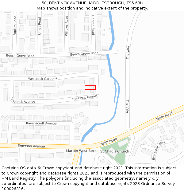 50, BENTINCK AVENUE, MIDDLESBROUGH, TS5 6RU: Location map and indicative extent of plot