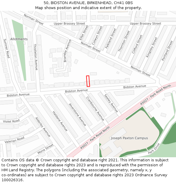 50, BIDSTON AVENUE, BIRKENHEAD, CH41 0BS: Location map and indicative extent of plot