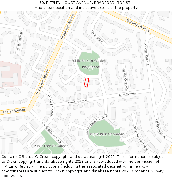 50, BIERLEY HOUSE AVENUE, BRADFORD, BD4 6BH: Location map and indicative extent of plot