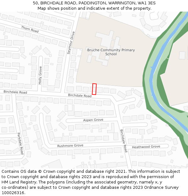 50, BIRCHDALE ROAD, PADDINGTON, WARRINGTON, WA1 3ES: Location map and indicative extent of plot