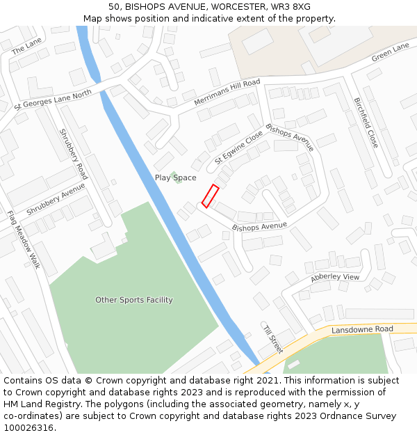 50, BISHOPS AVENUE, WORCESTER, WR3 8XG: Location map and indicative extent of plot