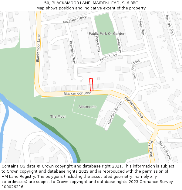 50, BLACKAMOOR LANE, MAIDENHEAD, SL6 8RG: Location map and indicative extent of plot