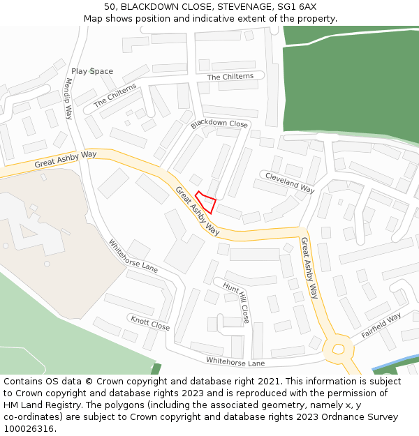 50, BLACKDOWN CLOSE, STEVENAGE, SG1 6AX: Location map and indicative extent of plot